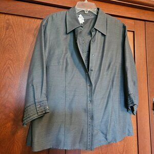 Gray Beaded Blouse & Shell Set 14W